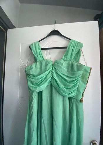 Nakışlı su yeşili  Bohem Uzun Abiye Elbise - Görsel 4