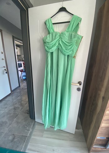 Nakışlı su yeşili  Bohem Uzun Abiye Elbise - Görsel 2