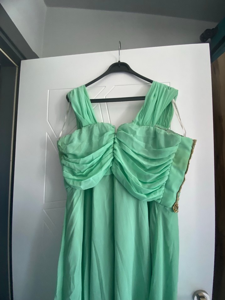 Nakışlı su yeşili  Bohem Uzun Abiye Elbise - Görsel 4