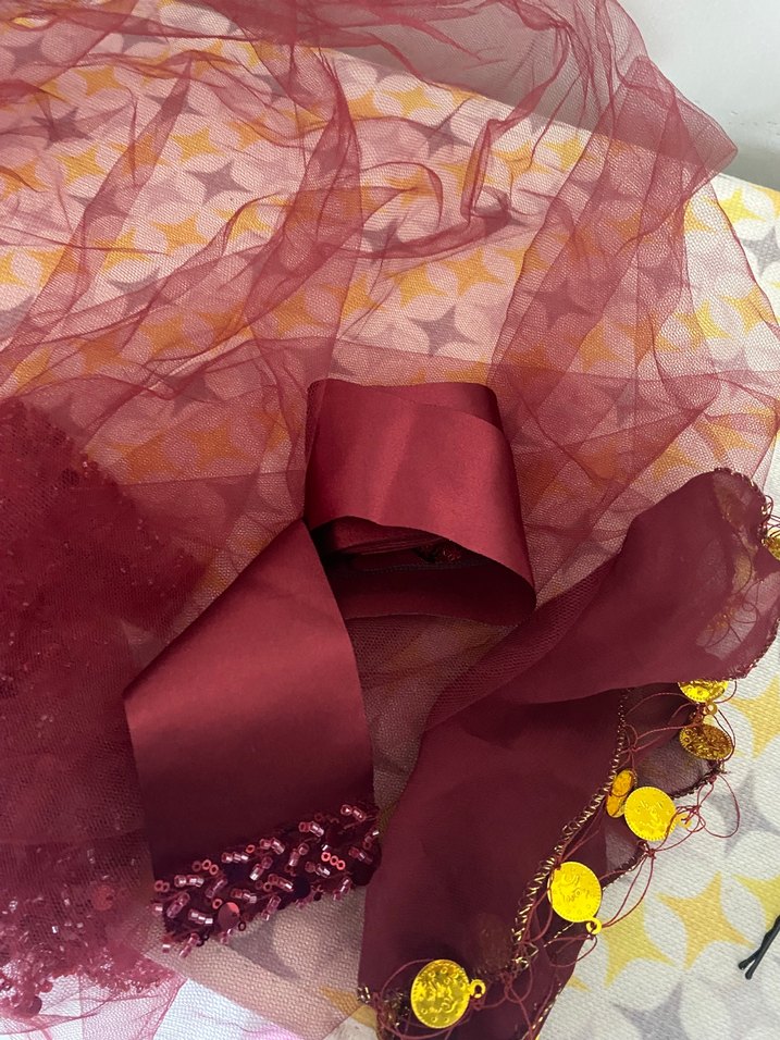 Bordo Nakışlı kına Duvak bel kuşağı mendil - Görsel 2