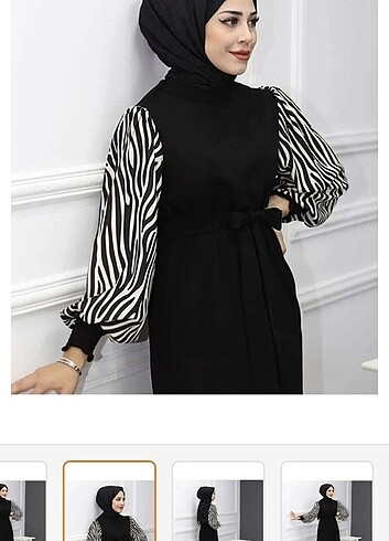 m Beden siyah Renk Zebra desen tesettür elbise