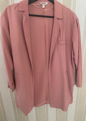 Pembe Düğmeli Kadın Midi Ceket