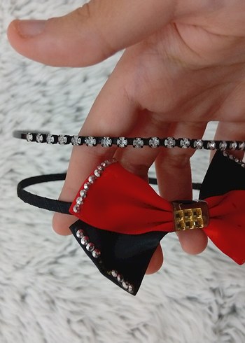 Siyah Kırmızı Taşlı Fiyonk Saç Aksesuarı - Görsel 3
