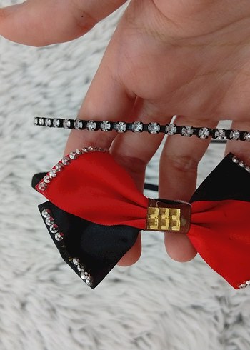 Siyah Kırmızı Taşlı Fiyonk Saç Aksesuarı - Görsel 4
