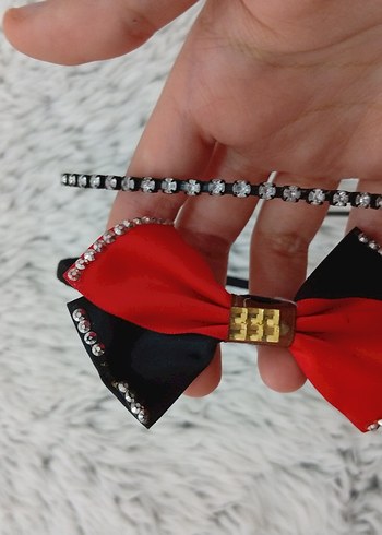 Siyah Kırmızı Taşlı Fiyonk Saç Aksesuarı - Görsel 5