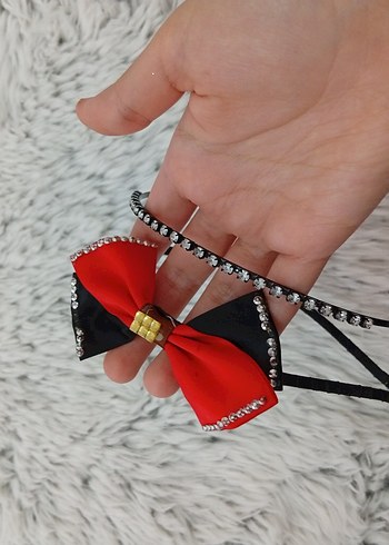 Siyah Kırmızı Taşlı Fiyonk Saç Aksesuarı - Görsel 2