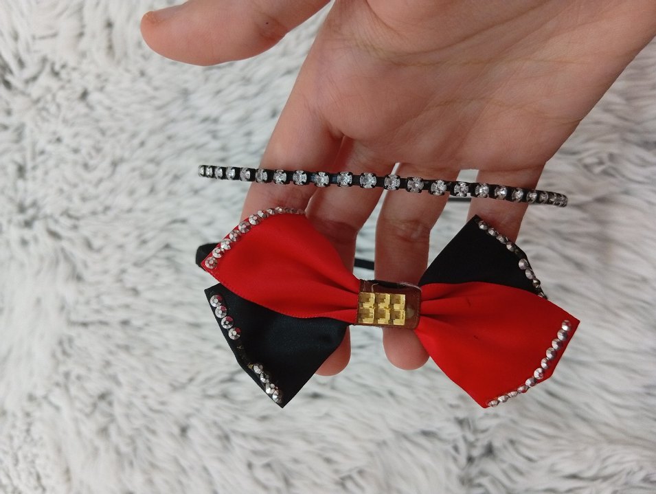 Siyah Kırmızı Taşlı Fiyonk Saç Aksesuarı - Görsel 4