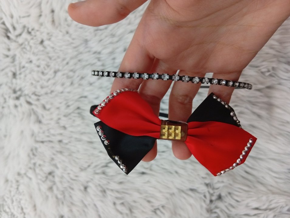Siyah Kırmızı Taşlı Fiyonk Saç Aksesuarı - Görsel 5