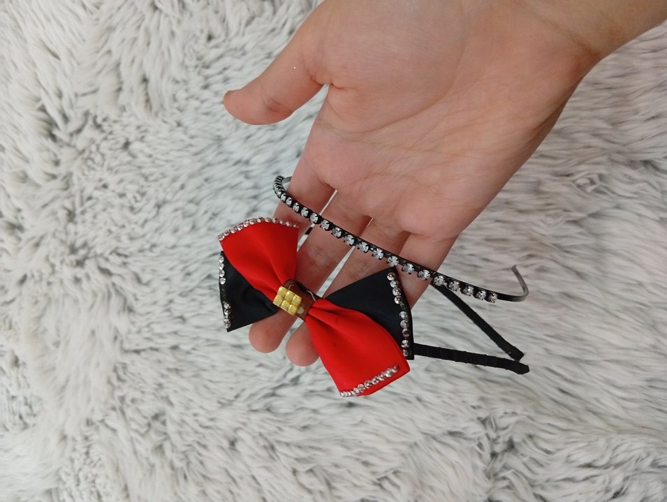 Siyah Kırmızı Taşlı Fiyonk Saç Aksesuarı - Görsel 2