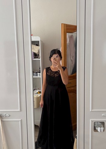 Dantelli Siyah Midi Gotik Abiye Elbise