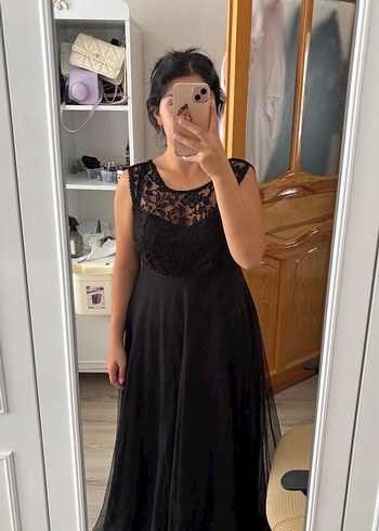 Abiye Dantelli Siyah Midi Gotik Abiye Elbise