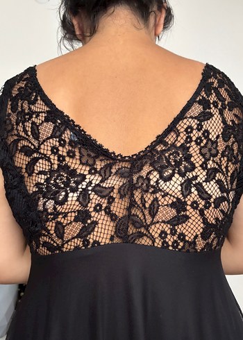 xl Beden Dantelli Siyah Midi Gotik Abiye Elbise