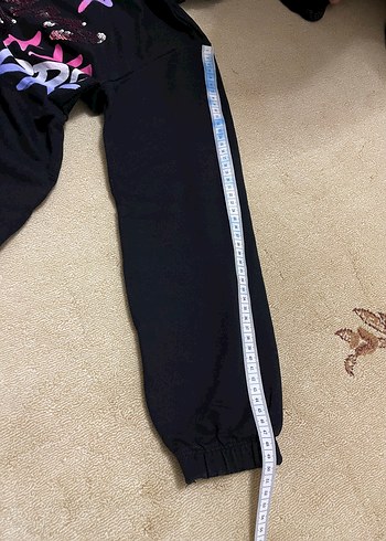 12-13 Yaş Beden Kızlar için Kapüşonlu Siyah Sweatshirt ve Eşofman takım