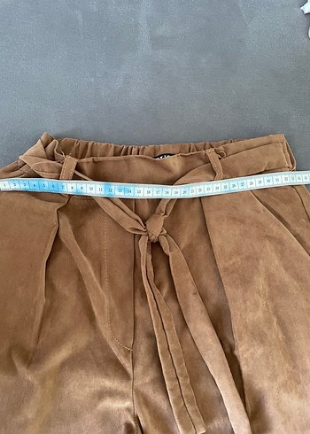 s Beden camel Renk Kahverengi Kadın Süet Kemerli Pantolon