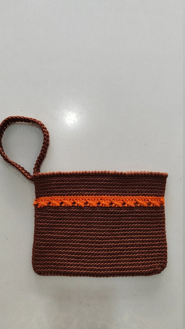 Örgü Kahverengi Kadın Clutch Çanta - Görsel 2