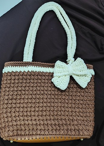 Örgü Kadın Çanta Beyaz Fiyonk Detaylı - Görsel 3