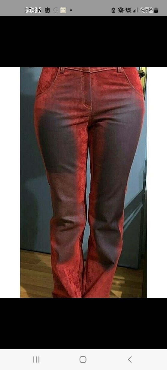 Kırmızı Bağlama Desenli Süet Kadın Pantolon - Görsel 3