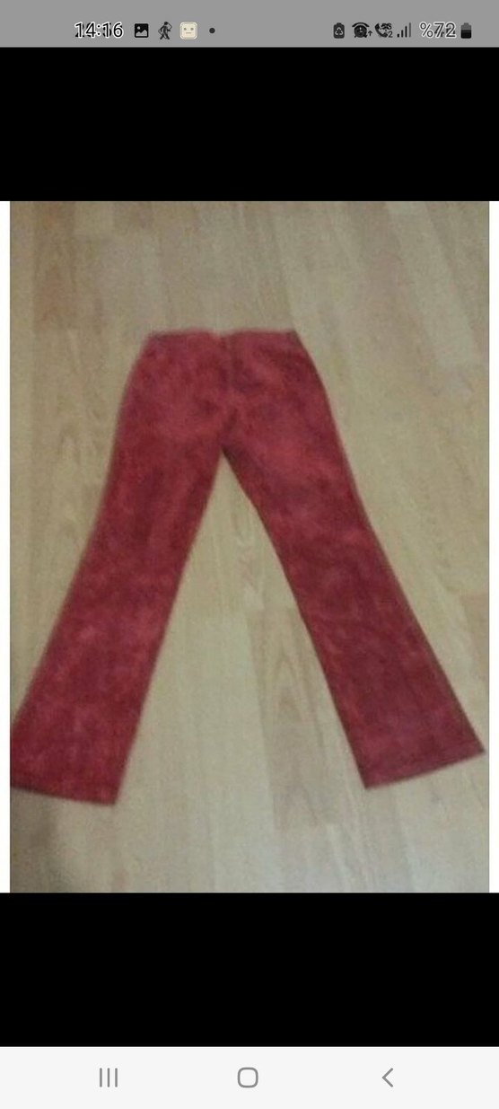 Kırmızı Bağlama Desenli Süet Kadın Pantolon - Görsel 2