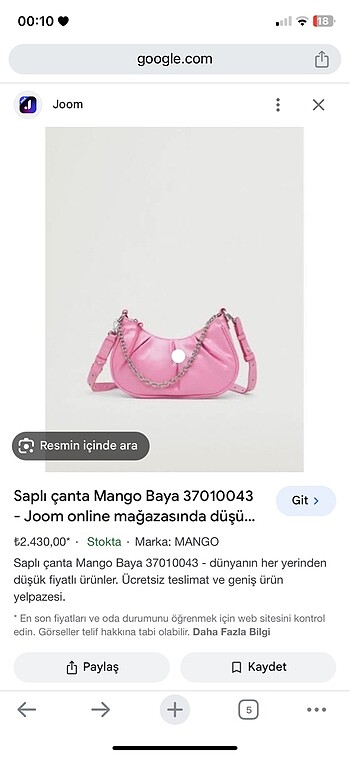 Mango pembe çanta