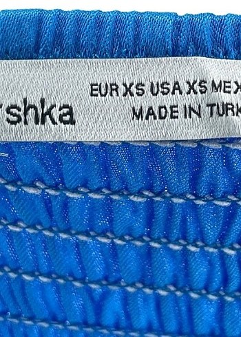 xs Beden Mavi Straplez Mini Saten Elbise