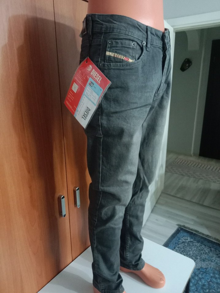 Gri Erkek Kot Pantolon, Kemerli, Regular Fit - Görsel 2