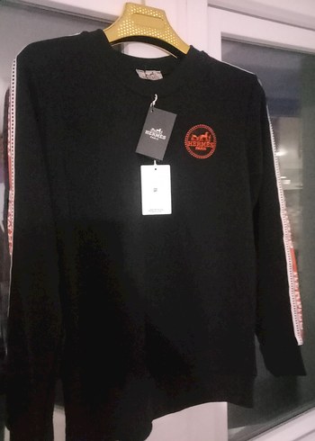 Hermes Siyah Bisiklet Yaka Rahat Sweatshirt