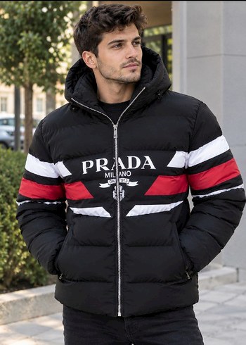 Prada Siyah Kapusonlu Sisme Mont