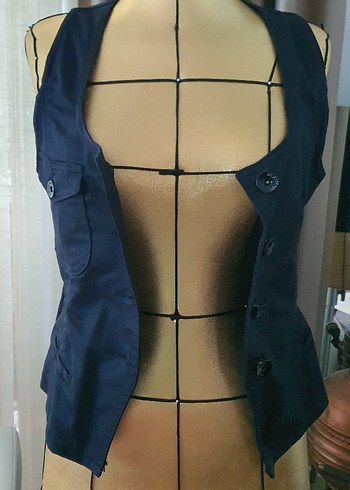 Düğmeli Mor Denim Kadın Yelek - Görsel 2