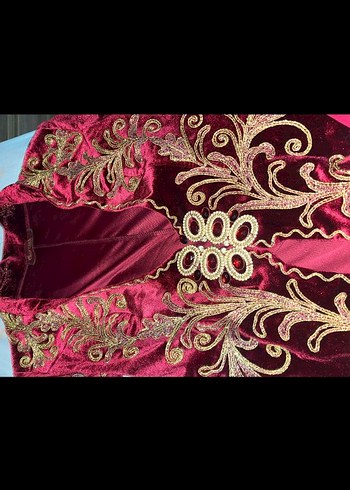 Bordo İşlemeli Uzun Kol Henna Elbise - Görsel 4