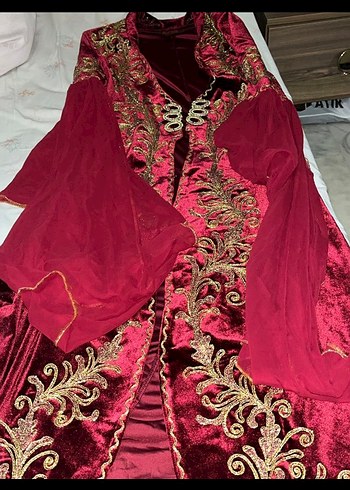 Bordo İşlemeli Uzun Kol Henna Elbise - Görsel 3