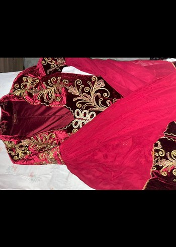 Bordo İşlemeli Uzun Kol Henna Elbise - Görsel 5