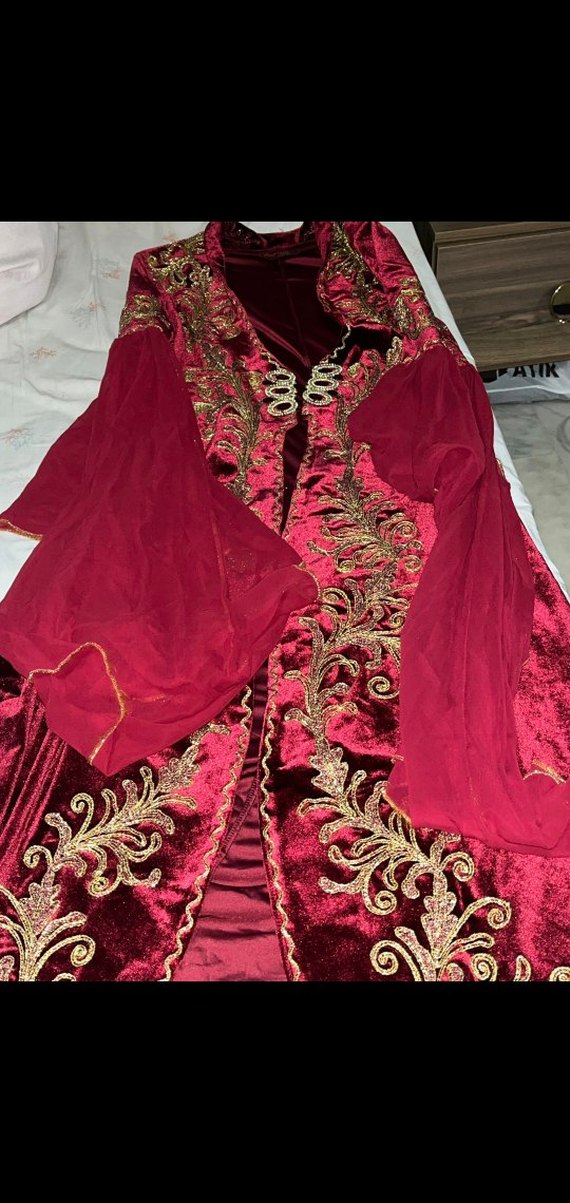 Bordo İşlemeli Uzun Kol Henna Elbise - Görsel 3