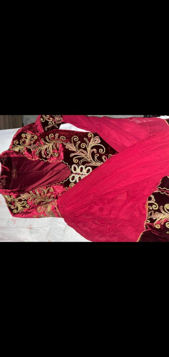 Bordo İşlemeli Uzun Kol Henna Elbise - Görsel 5