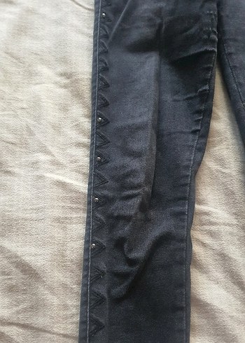 Düğmeli Gri Kadın Denim Pantolon - Görsel 3