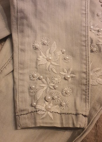 Gri Nakışlı Kadın Denim Pantolon likralı - Görsel 4