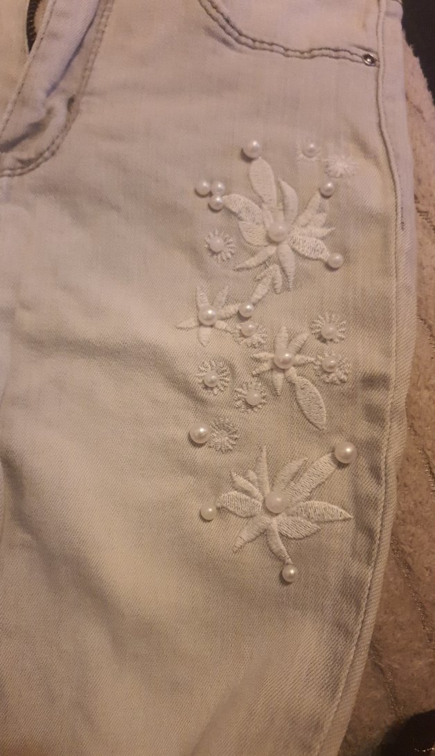 Gri Nakışlı Kadın Denim Pantolon likralı - Görsel 3