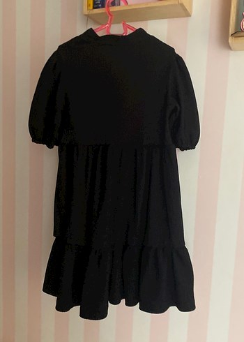 Siyah Midi Loose Fit Keten Elbise kız çoçuk - Görsel 3