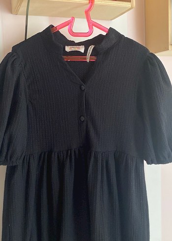 Siyah Midi Loose Fit Keten Elbise kız çoçuk - Görsel 2