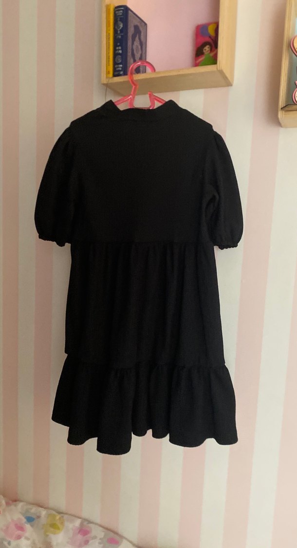 Siyah Midi Loose Fit Keten Elbise kız çoçuk - Görsel 3