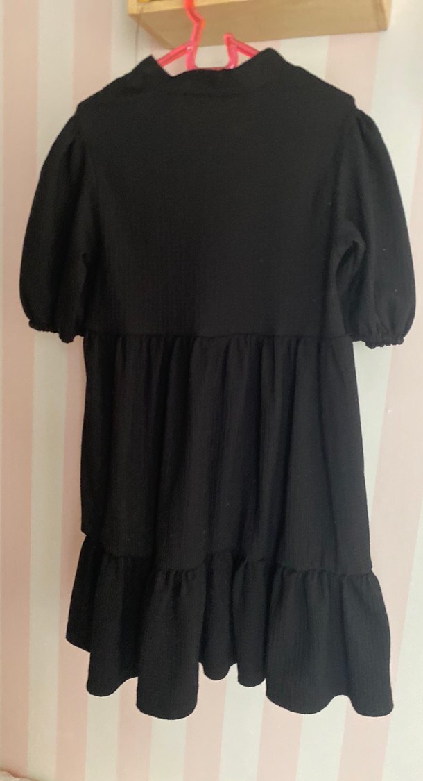 Siyah Midi Loose Fit Keten Elbise kız çoçuk - Görsel 4