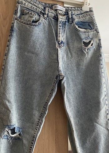 Gri Yırtık Detaylı Bol Kesim Midi Jean - Görsel 2