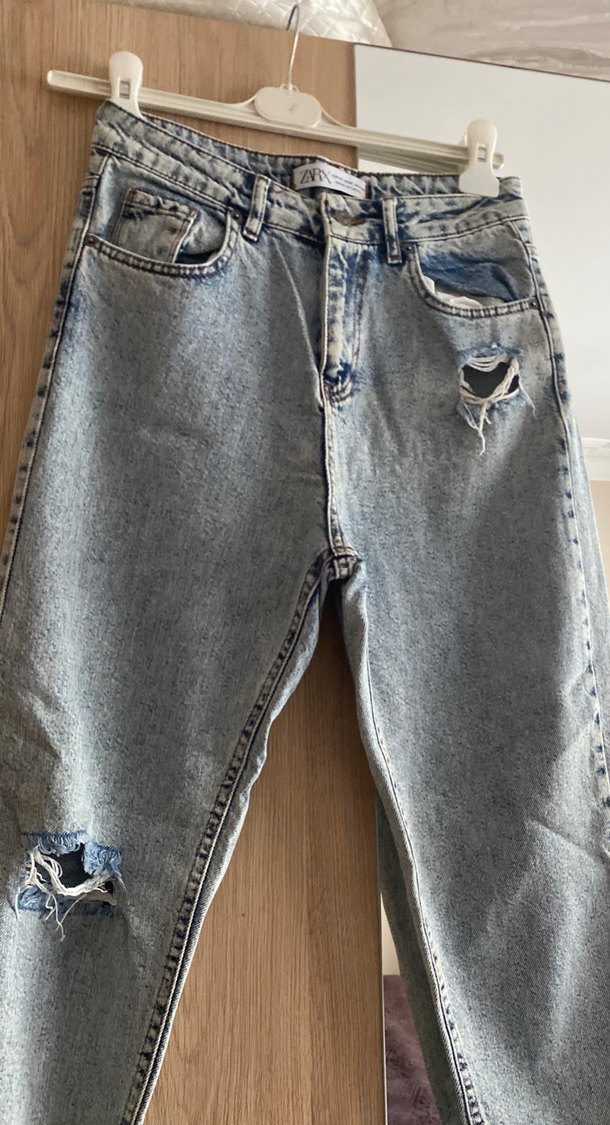 Gri Yırtık Detaylı Bol Kesim Midi Jean - Görsel 2