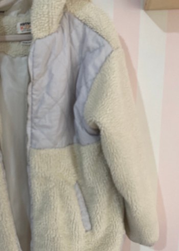 Beyaz Peluş ve Kürklü Kız Çocuk Ceketi - Görsel 4