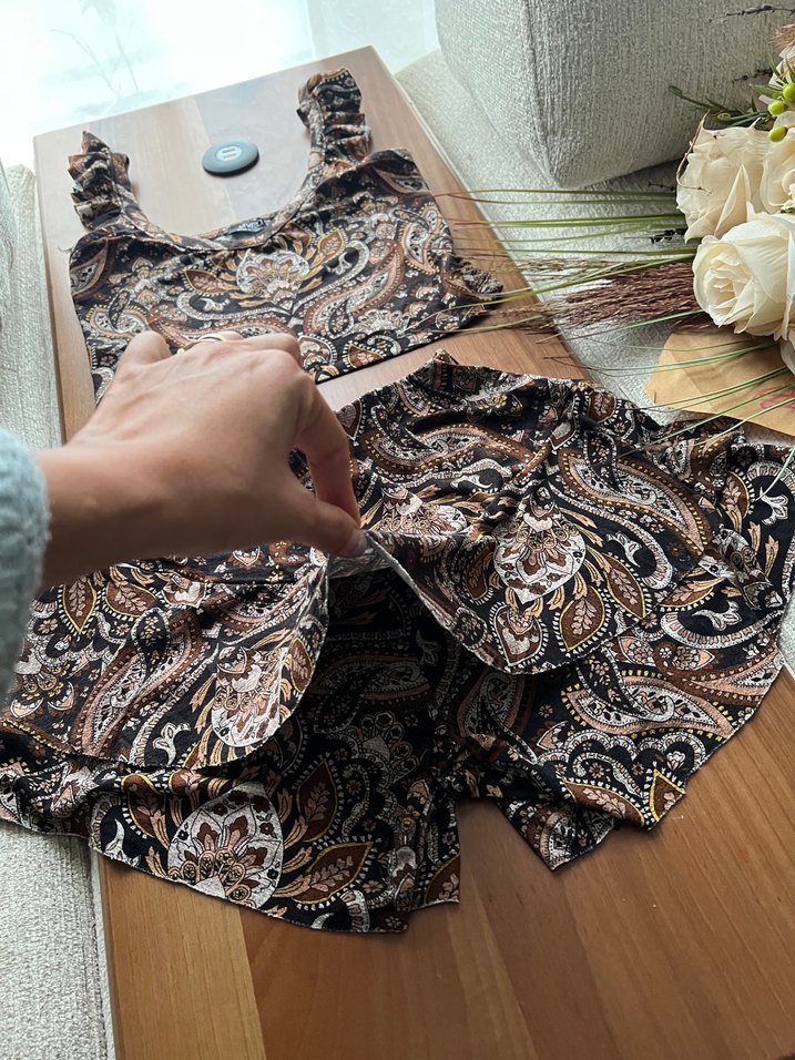 Kadın Bohem Desenli Yazlık Dantel Detaylı Mini ŞortTulum - Görsel 2