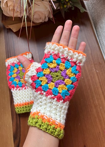 Renkli Örgü Bohem Kadın Eldiveni - Görsel 2