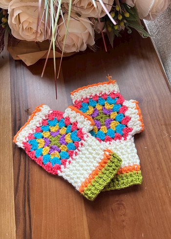 Renkli Örgü Bohem Kadın Eldiveni - Görsel 4