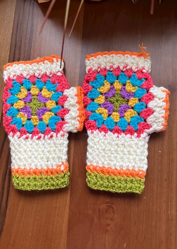 Renkli Örgü Bohem Kadın Eldiveni - Görsel 3