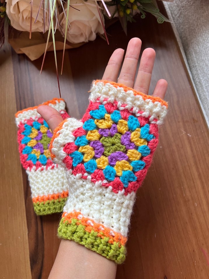 Renkli Örgü Bohem Kadın Eldiveni - Görsel 2