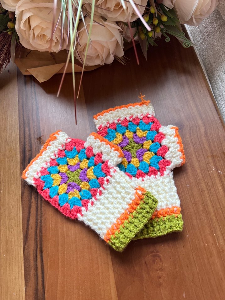 Renkli Örgü Bohem Kadın Eldiveni - Görsel 4