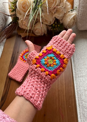 Bohem Renkli Örgü Parmaksız Eldiven - Görsel 3